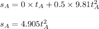s_A=0\times t_A+0.5\times 9.81t_A^2\\\\s_A=4.905t_A^2