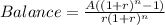 Balance=\frac{A((1+r)^{n}-1) }{r(1+r)^{n} }
