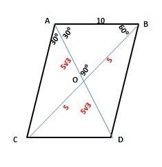 Arhombus abcd has ab = 10 and m∠a = 60°. find the lengths of the diagonals of abcd.