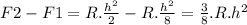 F2-F1=R.\frac{h^{2}}{2}-R.\frac{h^{2}}{8}=\frac{3}{8}.R.h^{2}