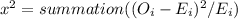 x^{2} = summation ((O_i - E_i)^2/E_i)