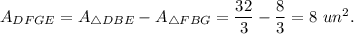 A_{DFGE}=A_{\triangle DBE}-A_{\triangle FBG}=\dfrac{32}{3}-\dfrac{8}{3}=8\ un^2.