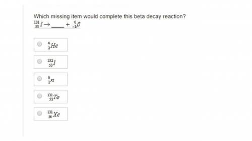 Which missing item would complete this beta decay reaction?