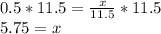 0.5*11.5= \frac{x}{11.5} * 11.5 \\ 5.75 = x