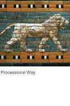 What type of artwork is the row of lions on babylon's processional way?