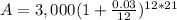 A=3,000(1+\frac{0.03}{12})^{12*21}