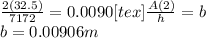 \frac{2(32.5)}{7172} =0.0090[tex]\frac{A(2)}{h} =b\\b=0.00906m