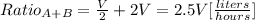 Ratio_{A+B} =\frac{V}{2} +2V=2.5V [\frac{liters}{hours}]