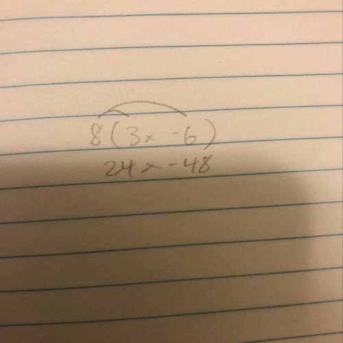 Apply the distributive property to simplify the expression 8(3x - 6)