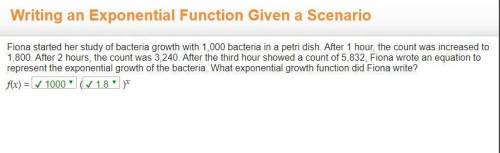 Fiona started her study of bacteria growth with 1,000 bacteria in a petri dish. after 1 hour, the co
