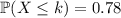 \mathbb P(X\le k)=0.78