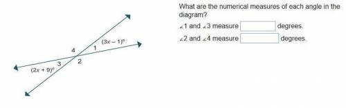 What are the numerical measures of each angle in the diagram?  < 1 and 23 measure degrees 22 and