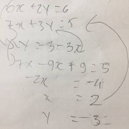 What is the solution to the system of equations?  6x+2y=6 7x+3y=5