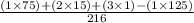 \frac{(1\times75) + (2\times15) + (3\times1) - (1\times125)}{\textup{216}}