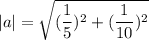 |a|=\sqrt{(\dfrac{1}{5})^2+(\dfrac{1}{10})^2}