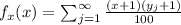 f_{x}(x)=\sum_{j=1}^{\infty}{\frac{(x+1)(y_{j}+1)}{100}