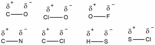 What is the appropriate delta notation for each bond?  c-o o-cl o-f c-n cl-c s-h s-cl
