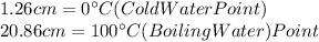 1.26cm=0\°C(ColdWaterPoint)\\20.86cm=100\°C(BoilingWater)Point\\