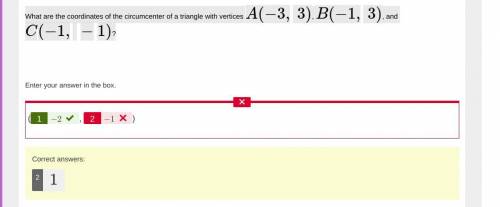 What are the coordinates of the circumcenter of a triangle with vertices a(−3, 3) , b(−1, 3) , and c