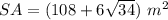 SA=(108+6\sqrt{34})\ m^2