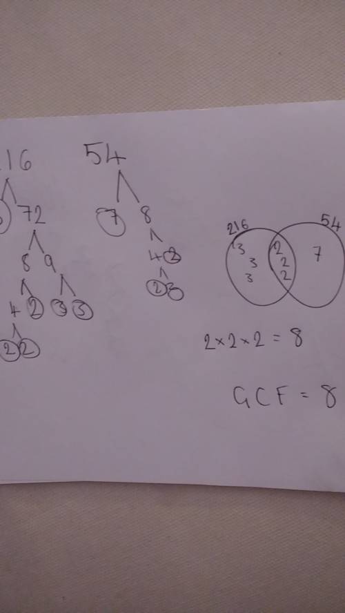 What is a gcf for 216 and 54 drawing?