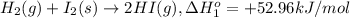 H_2(g) +I_2(s) \rightarrow 2 HI(g) ,\Delta H^{o}_{1}= +52.96 kJ/mol