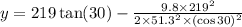 y=219\tan (30)-\frac{9.8\times 219^2}{2\times 51.3^2\times (\cos 30)^2}