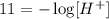 11=-\log [H^+]