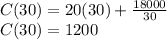 C(30)=20(30)+\frac{18000}{30}\\C(30)=1200