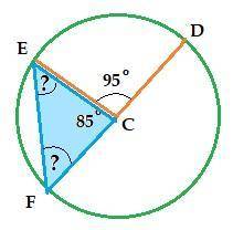 Circle c is shown. line segments e c and c d are radii. lines are drawn from points e and d to point