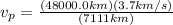 v_{p} = \frac{(48000.0 km)(3.7 km/s)}{(7111 km)}