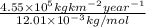 \frac{4.55 \times 10^{5}kg km^{-2} year^{-1}}{12.01 \times 10^{-3} kg/mol}