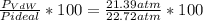 \frac{P_{VdW}}{P{ideal}}*100=\frac{21.39 atm}{22.72atm}*100