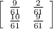 \left[\begin{array}{ccc}\frac{9}{61}&\frac{2}{61}\\\frac{10}{61} &\frac{9}{61}\end{array}\right]