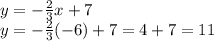 y=-\frac{2}{3} x+7\\y=-\frac{2}{3} (-6)+7=4+7=11
