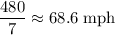 \displaystyle \frac{480}{7}\approx 68.6\; \rm mph