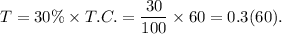 T=30\%\times T.C.=\dfrac{30}{100}\times60=0.3(60).