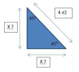 Find the sides of an isosceles right angled. tringleof hypotenuse 4 root 2