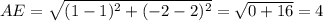 AE=\sqrt{(1-1)^2+(-2-2)^2}=\sqrt{0+16}=4