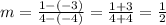 m = \frac{1-(-3)}{4-(-4)} = \frac{1+3}{4+4} = \frac{1}{2}