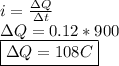 i= \frac{\Delta Q}{\Delta t} \\ \Delta Q=0.12*900 \\ \boxed {\Delta Q=108C}