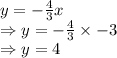 y=-\frac{4}{3}x\\\Rightarrow y=-\frac{4}{3}\times -3\\\Rightarrow y=4
