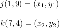 j(1,9) = (x_1, y_1)\\\\k(7,4) = (x_2, y_2)