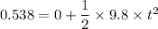 0.538=0+\dfrac{1}{2}\times9.8\times t^2
