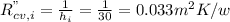 R^{"}_{cv, i}= \frac {1}{h_{i}}= \frac {1}{30}= 0.033 m^{2}K/w
