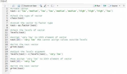 Create a vector test which contains the following sequence - low,medium,low,low,medium,me