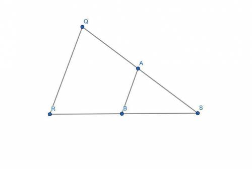 Points a and b are midpoints of the sides of triangle qrs. triangle q r s is cut by line segment a b