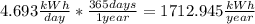 4.693\frac{kWh}{day}*\frac{365 days}{1 year}=1712.945\frac{kWh}{year}