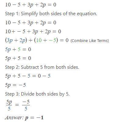 10-5+3p+2p=0 what is the answer
