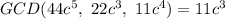 GCD(44c^5,\ 22c^3,\ 11c^4)=11c^3